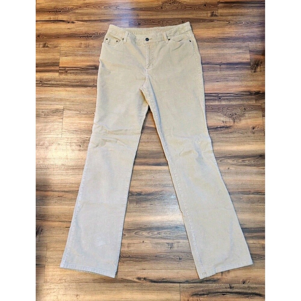St Johns Bay Womens Beige Corduroy Bootcut Pants Size 10 Tall Cotton Stretch NWT